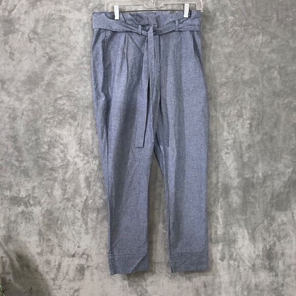 ZARA Blue Paper bag Waist Tie Belt High Rise Trousers Pants Size Small - Picture 1 of 11